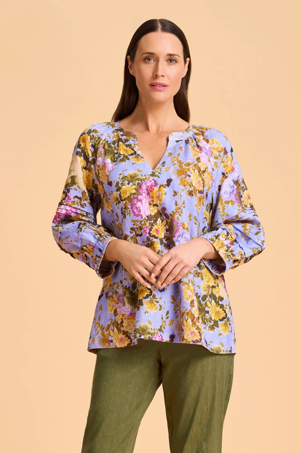 Pleat Sleeve Linen Blouse - Chantilly Rose