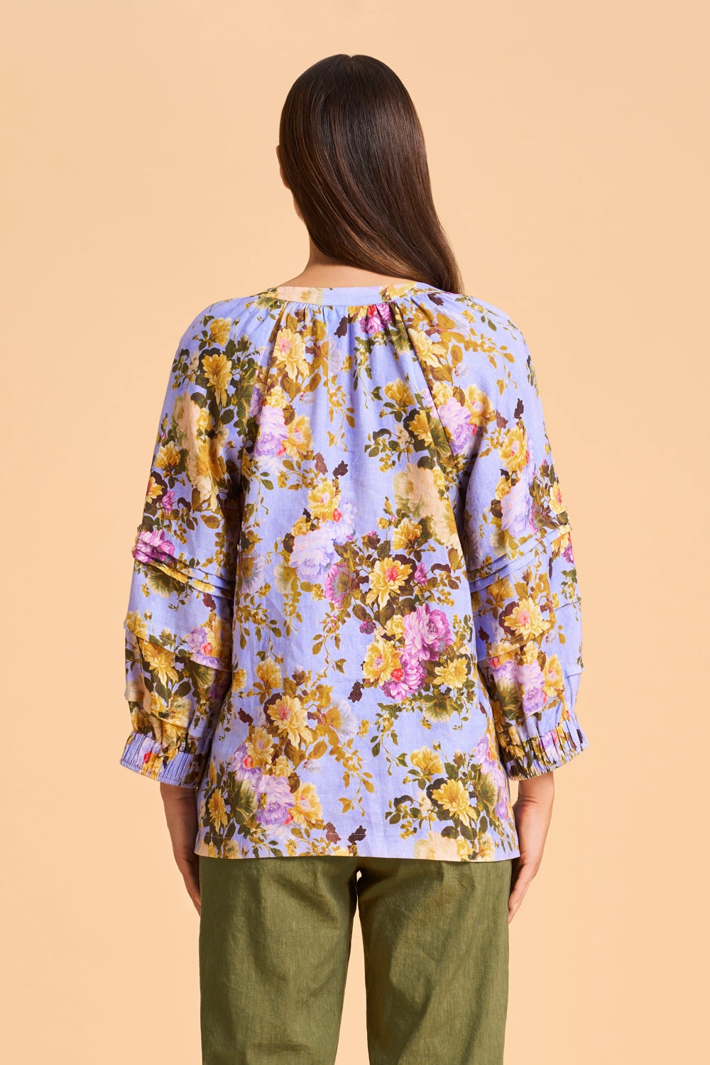 Pleat Sleeve Linen Blouse - Chantilly Rose