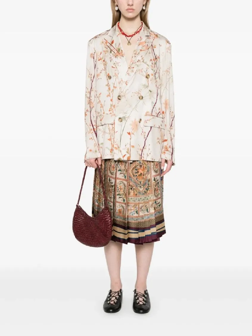 Pleated Skirt With Floral And Geometric Patterns