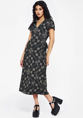 Poem Moth Print Wrap Midi Dress Dresses Womens - summer dresses discount