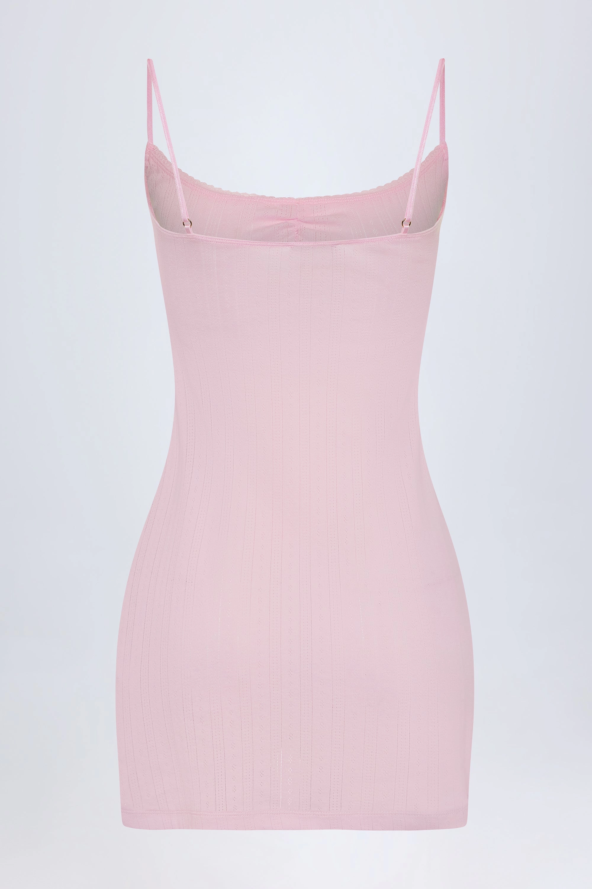Pointelle Ruched A-Line Mini Dress in Baby Pink