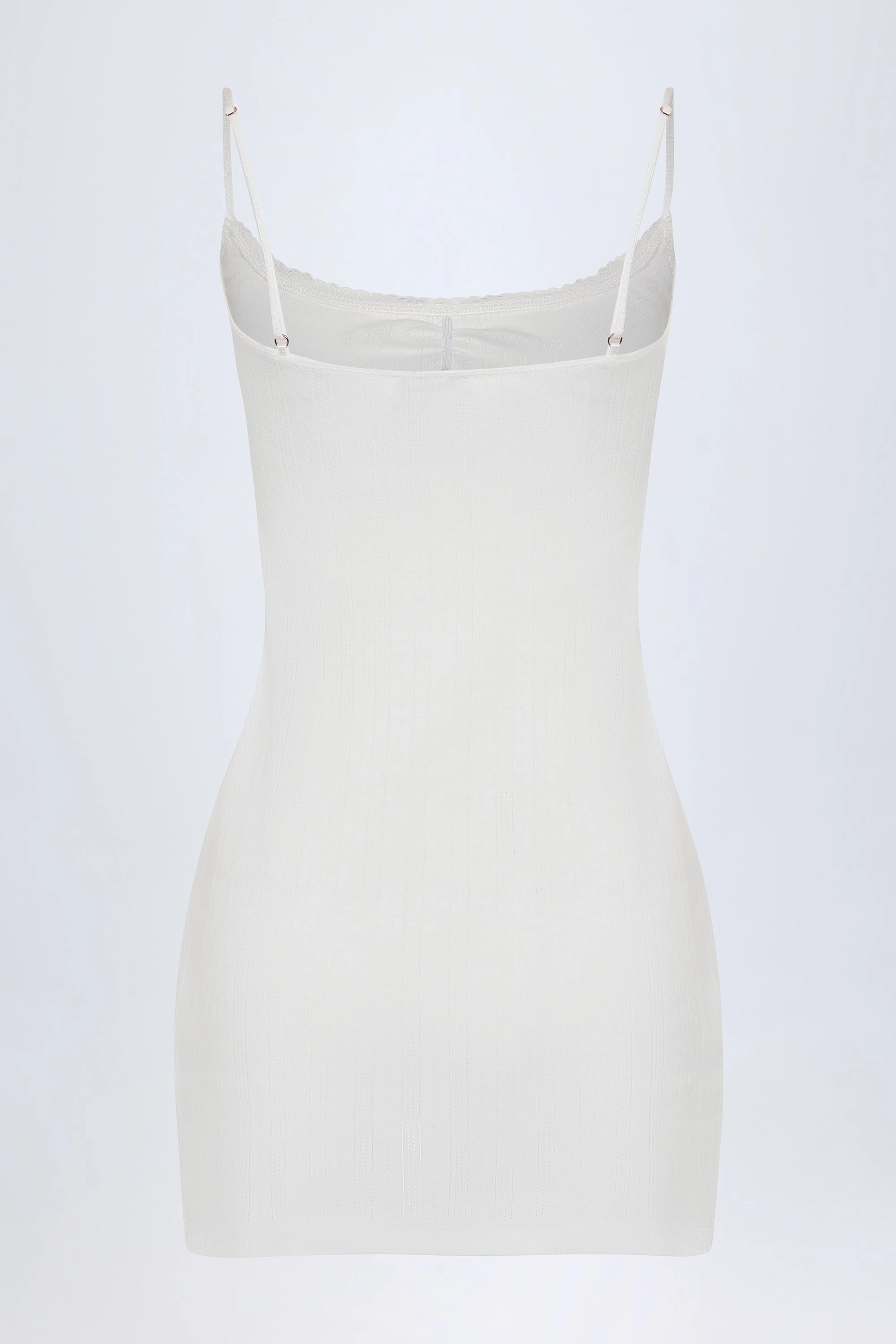 Pointelle Ruched A-Line Mini Dress in White