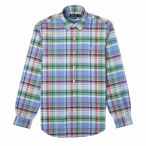 Polo Ralph Lauren Custom Fit Check L/S Shirt Blue / Green Multi mens tank tops best deals