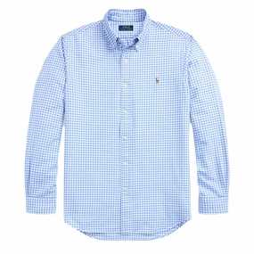 Polo Ralph Lauren Custom Fit Gingham Oxford Shirt Light Blue/White mens tank tops best deals