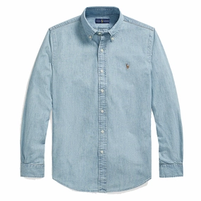 Polo Ralph Lauren Custom Fit Light Denim Shirt Chambray Blue mens tank tops best deals