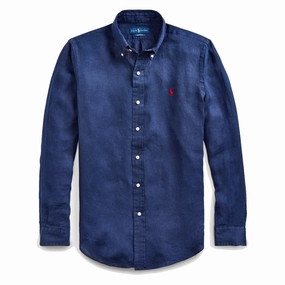 Polo Ralph Lauren Custom Fit Linen Shirt Newport Navy mens tank tops best deals