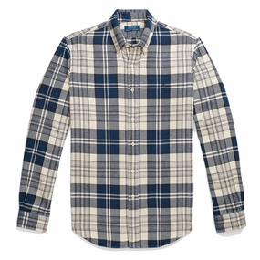 Polo Ralph Lauren Custom Fit Plaid Brushed Flannel Shirt Off White/Navy mens tank tops best deals