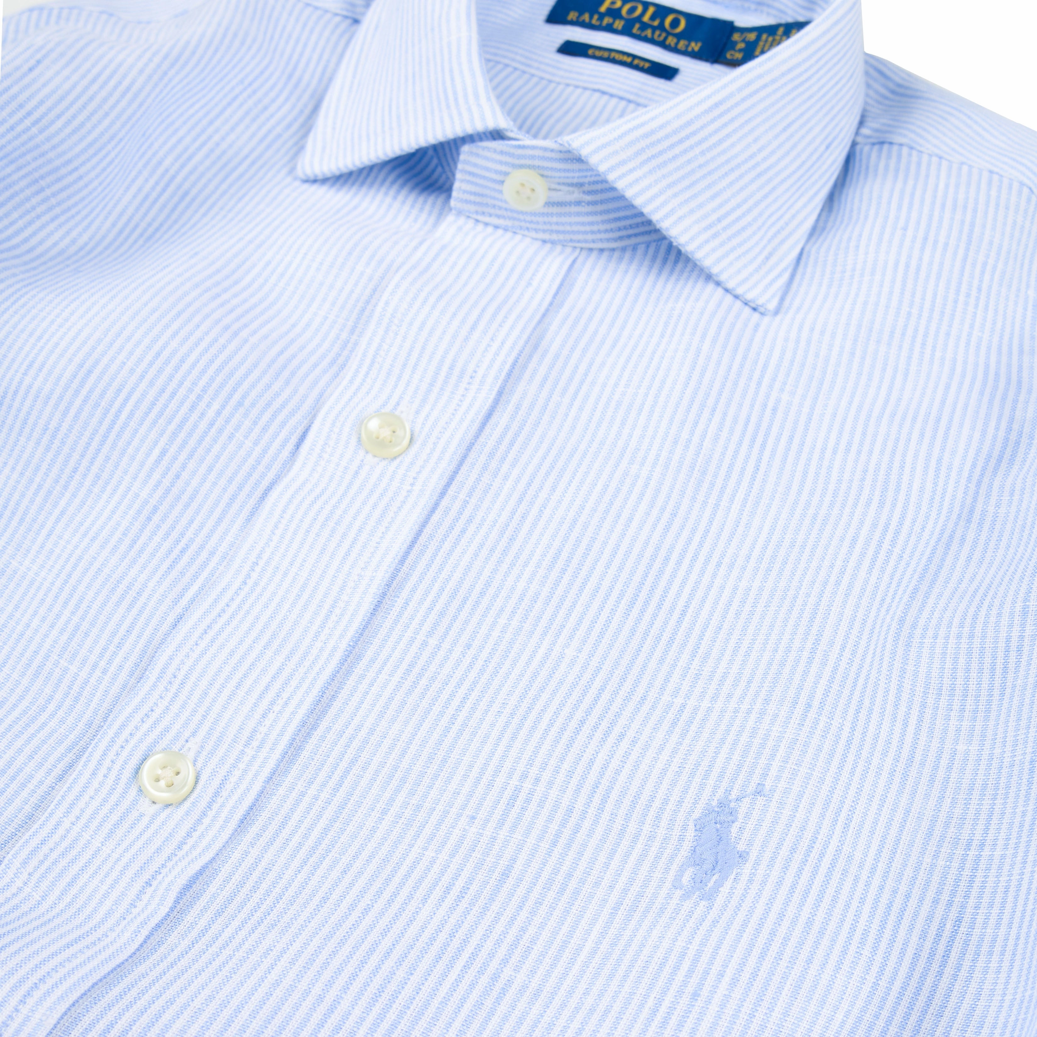 Polo Ralph Lauren Custom Fit Striped Linen Shirt Cabana Blue White