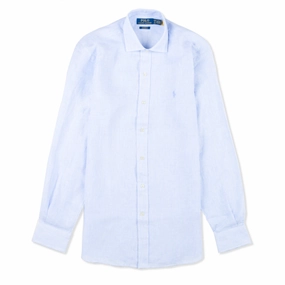 Polo Ralph Lauren Custom Fit Striped Linen Shirt Cabana Blue White mens tank tops best deals