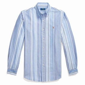 Polo Ralph Lauren Custom Fit Striped Oxford Button Down Shirt Blue Multi mens tank tops best deals