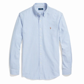 Polo Ralph Lauren Custom Fit Striped Oxford Shirt Blue/White Multi mens tank tops best deals