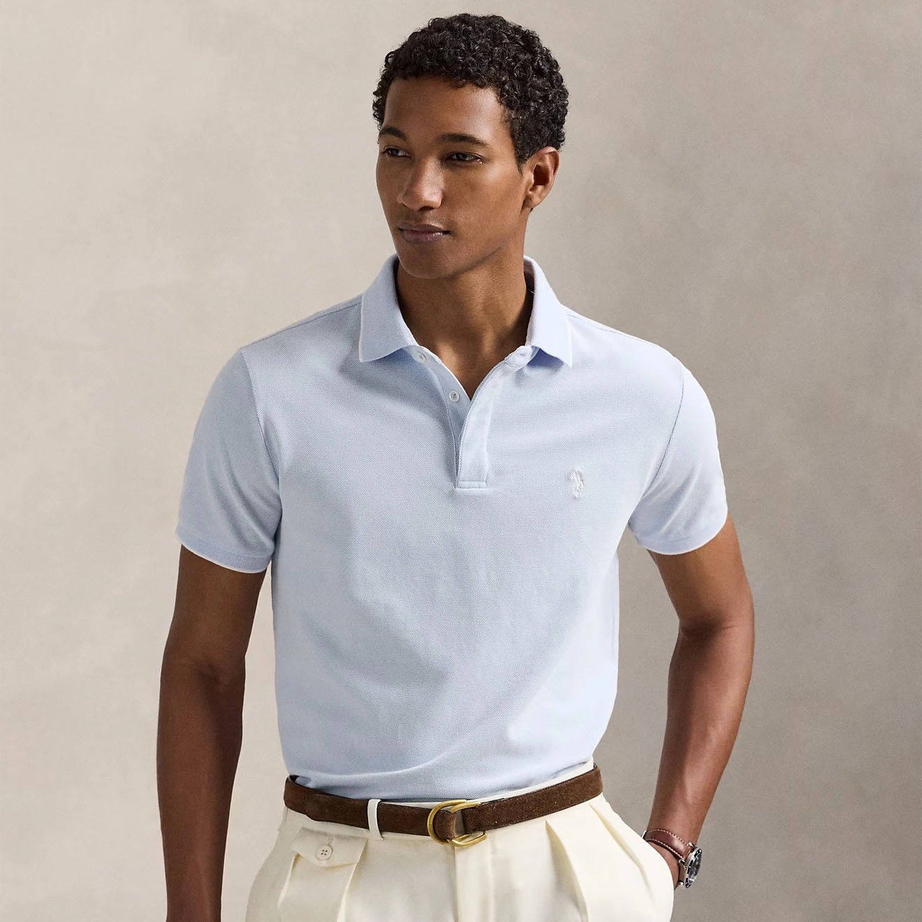 Polo Ralph Lauren Custom Slim Fit Stretch Oxford Mesh Polo Blue/White