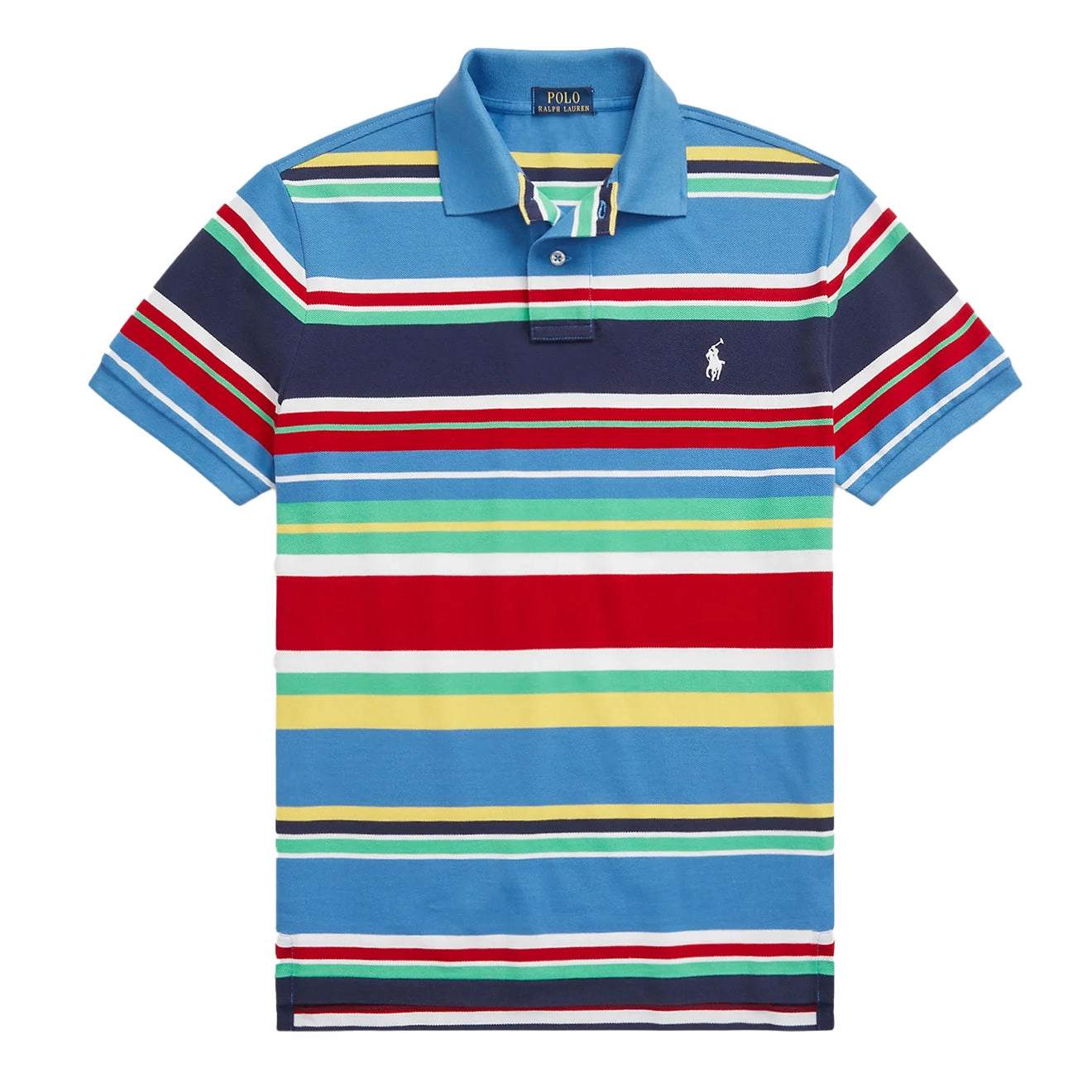 Polo Ralph Lauren Custom Slim Fit Striped Polo Shirt New England Blue Multi mens t-shirts outlet