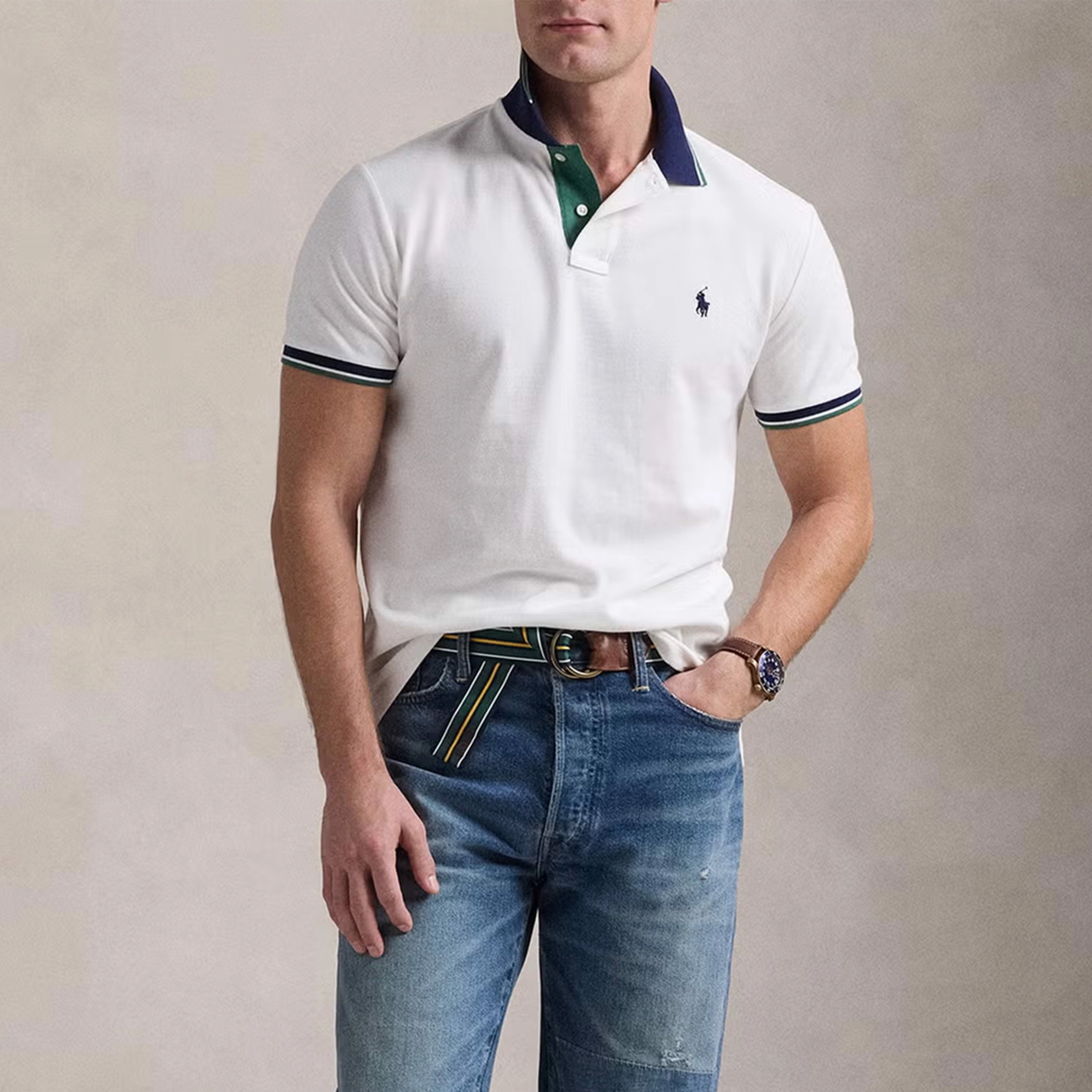 Polo Ralph Lauren Custom Slim Fit Tipped Mesh Polo Shirt White / Antique Green