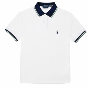 Polo Ralph Lauren Custom Slim Fit Tipped Mesh Polo Shirt White / Antique Green mens t-shirts outlet