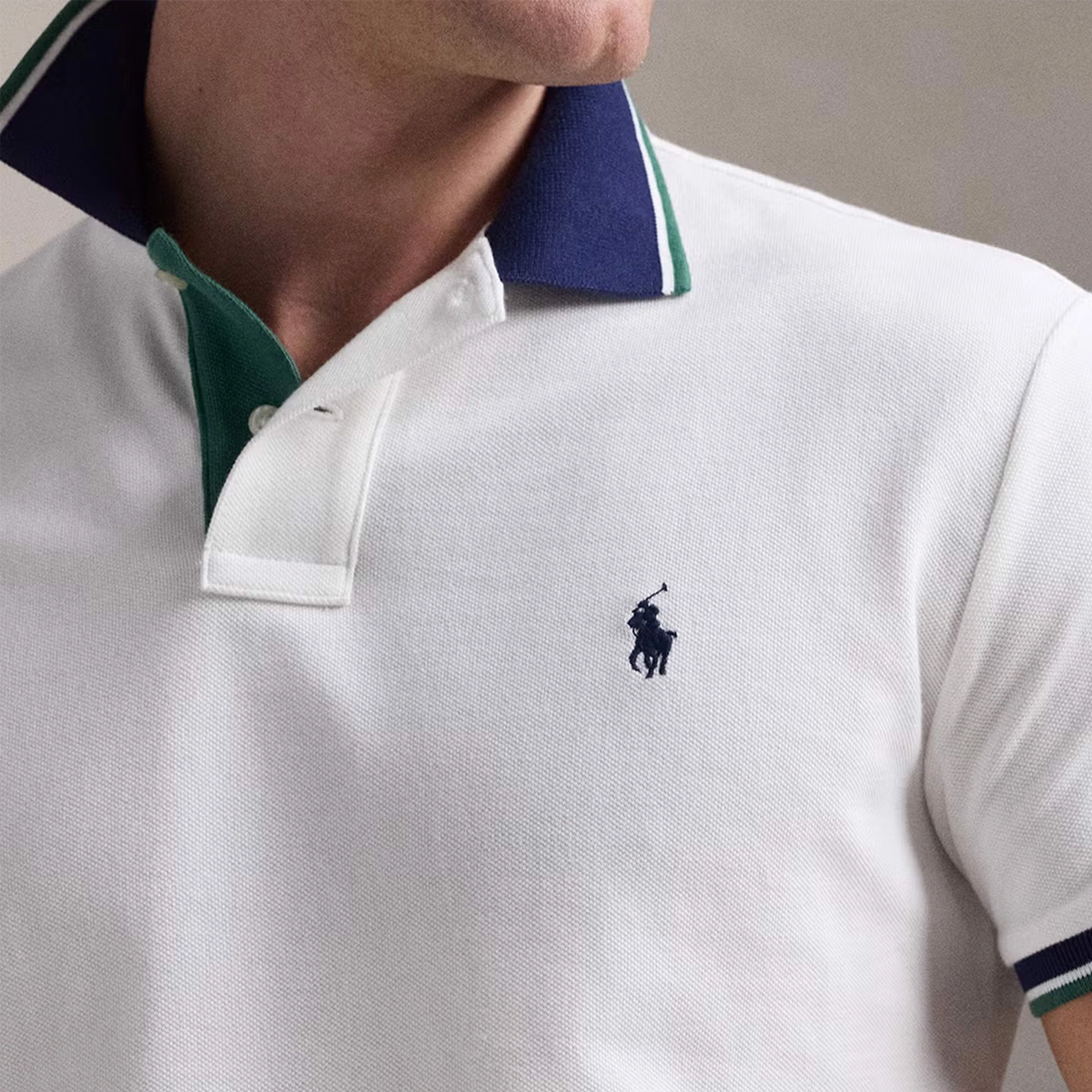 Polo Ralph Lauren Custom Slim Fit Tipped Mesh Polo Shirt White / Antique Green