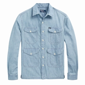 Polo Ralph Lauren Indigo Chambray Utility Overshirt Light Indigo mens tank tops best deals