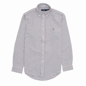 Polo Ralph Lauren L/S Grid Pattern Cotton Shirt White / Wine Multi mens tank tops best deals