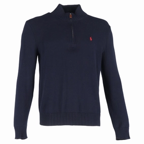 Polo Ralph Lauren Mock Neck Long Sleeve Jumper in Navy Blue Cotton turtleneck sweaters sale