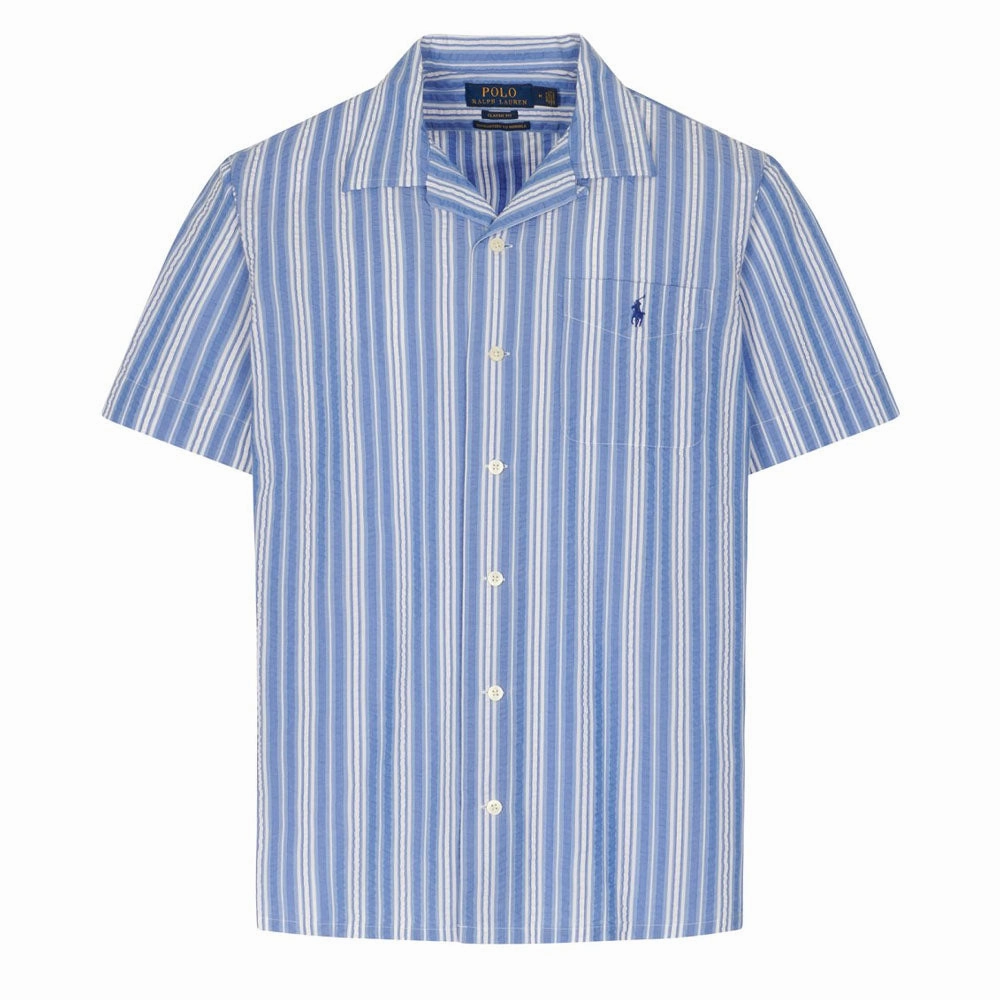 Polo Ralph Lauren Stripe Camp Shirt Blue / White mens tank tops best deals