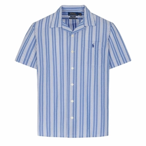 Polo Ralph Lauren Stripe Camp Shirt Blue / White mens tank tops best deals
