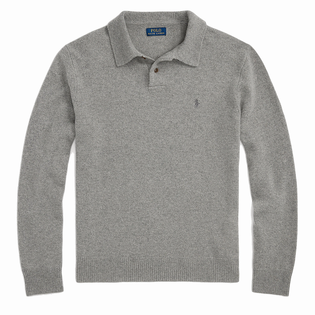 Polo Ralph Lauren Wool-Cashmere Polo-Collar Jumper Fawn Grey Heather mens t-shirts outlet