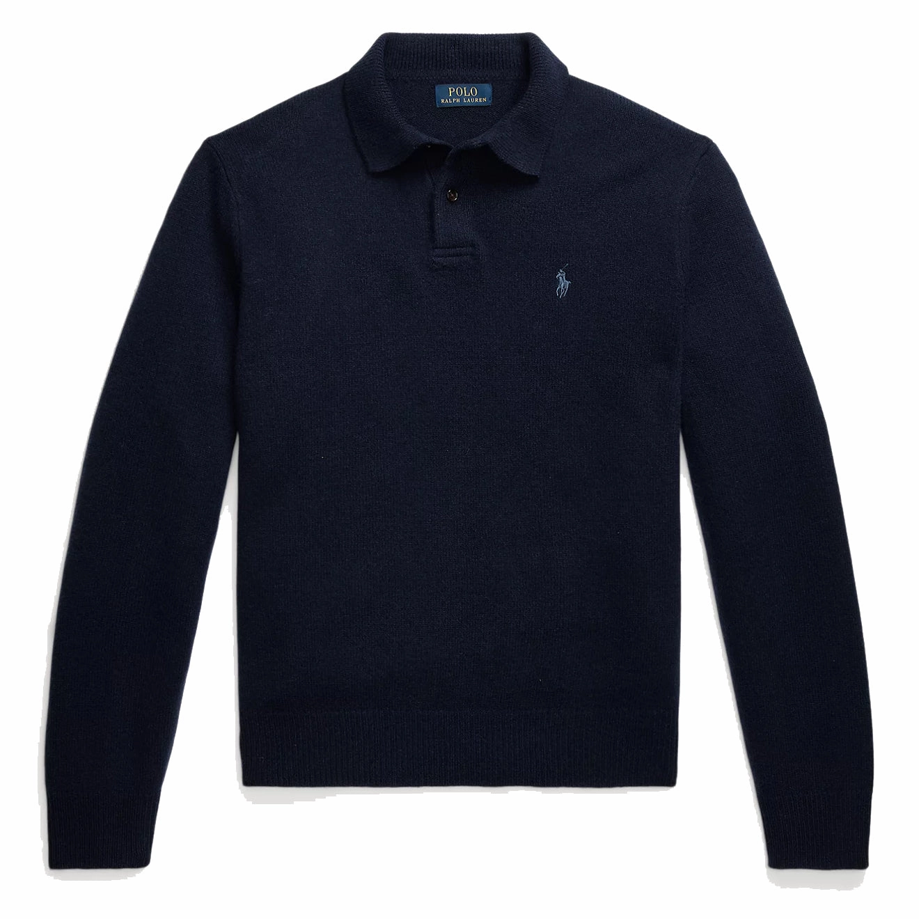 Polo Ralph Lauren Wool-Cashmere Polo-Collar Jumper Hunter Navy mens t-shirts outlet