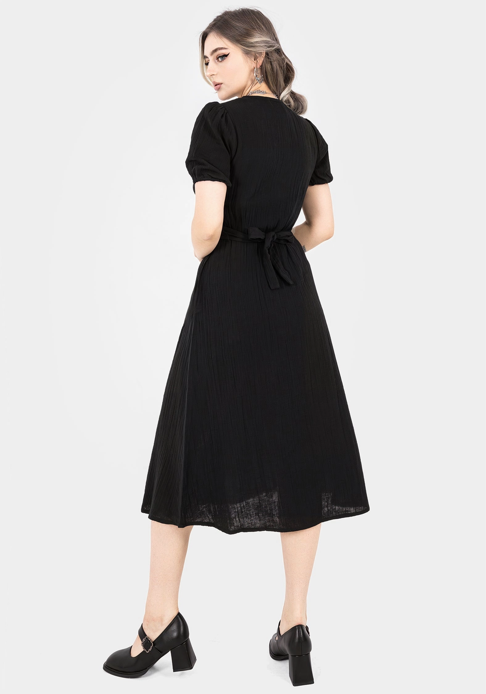 Poultice Embroidered Cotton Midi Dress - Black