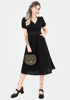 Poultice Embroidered Cotton Midi Dress - Black Dresses Womens - summer dresses discount