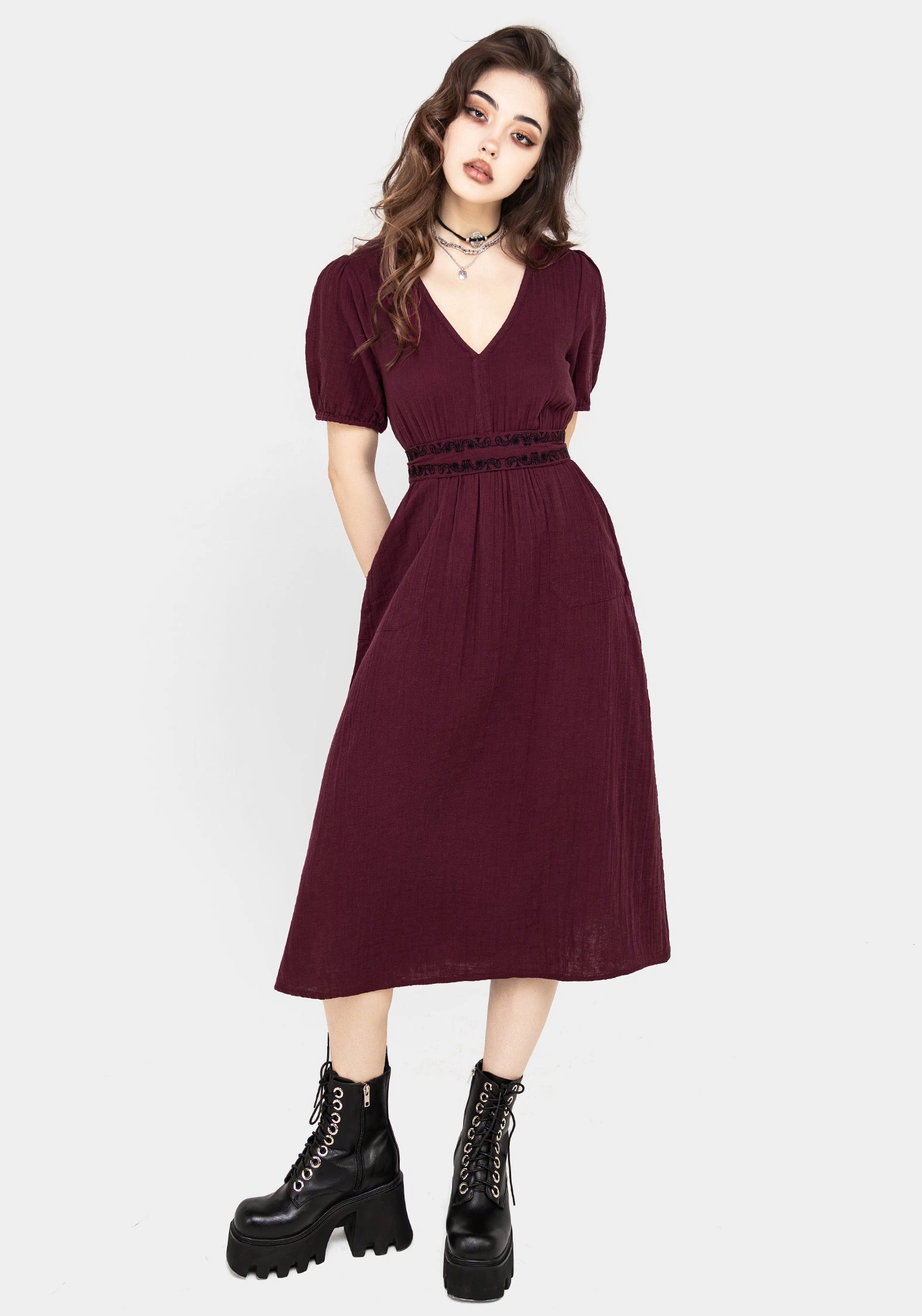 Poultice Embroidered Cotton Midi Dress