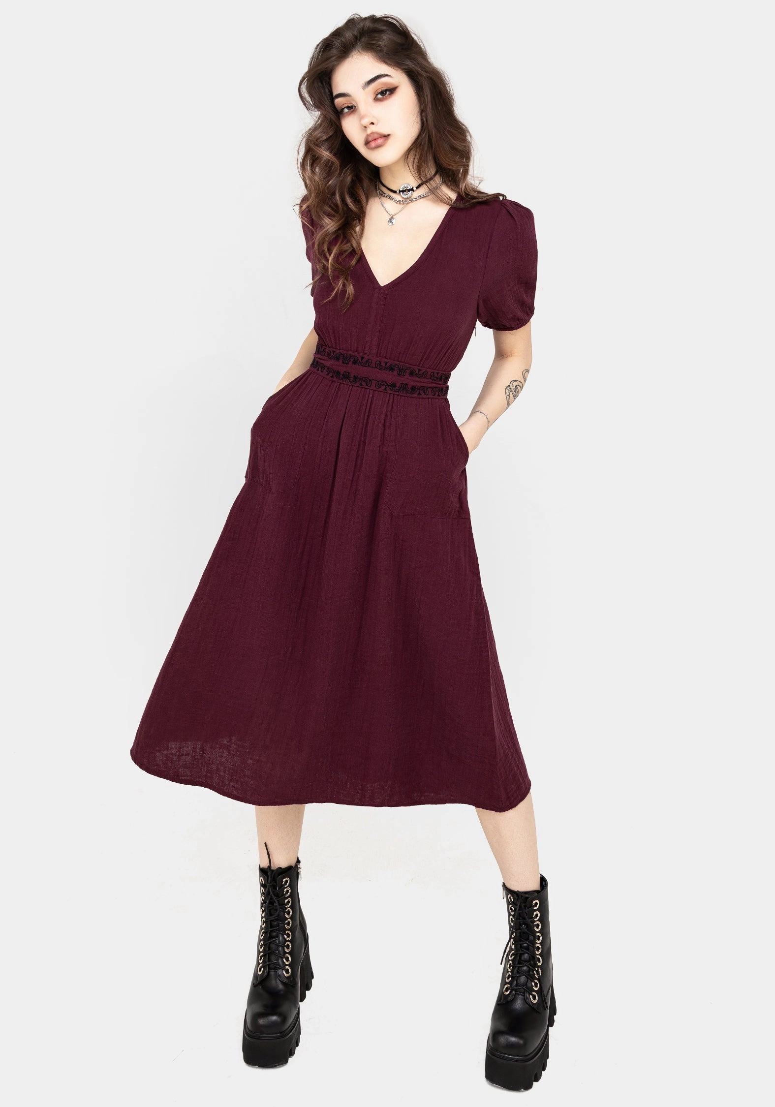 Poultice Embroidered Cotton Midi Dress Dresses Womens - beach dresses cheap