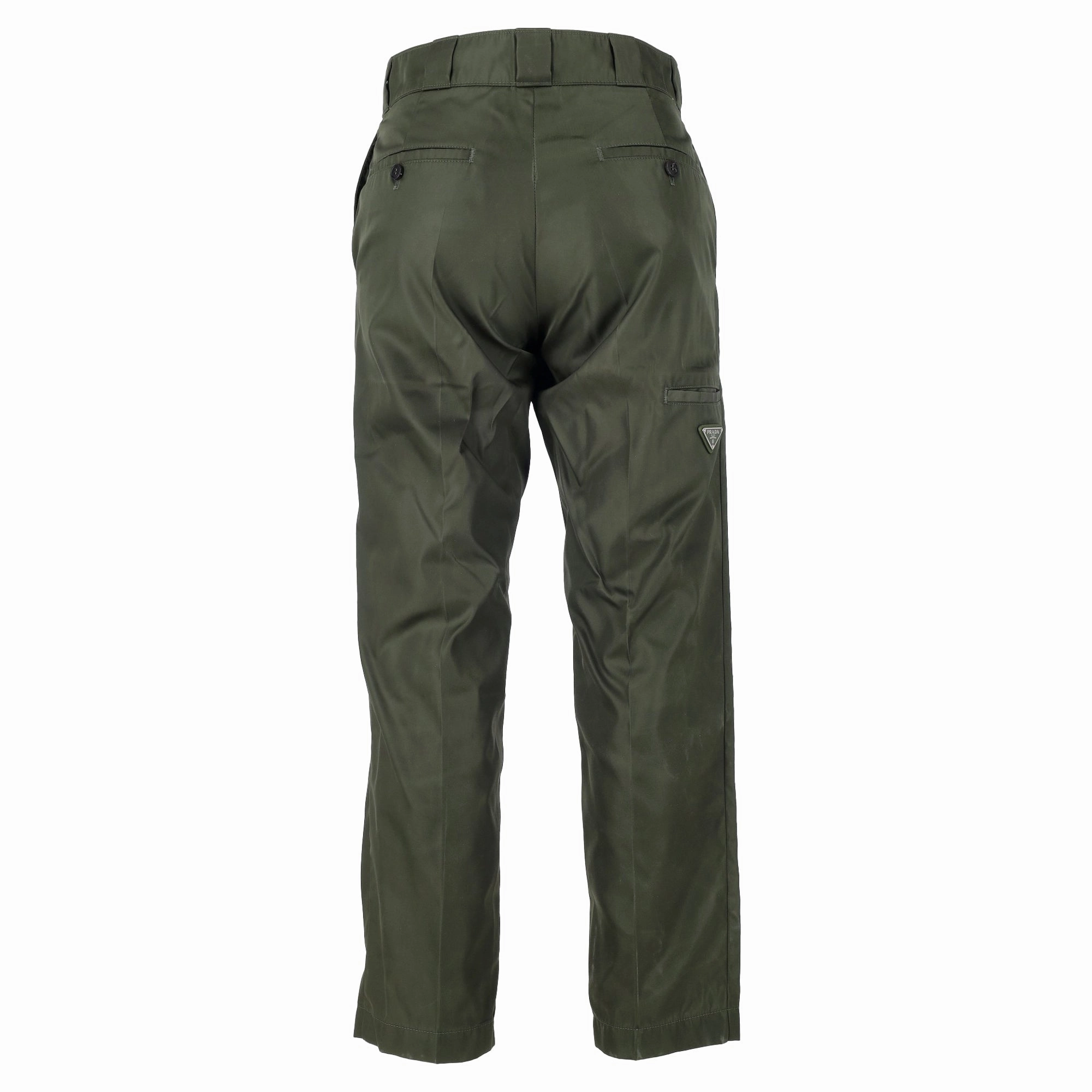 Prada Triangle Logo Trousers in Green Nylon