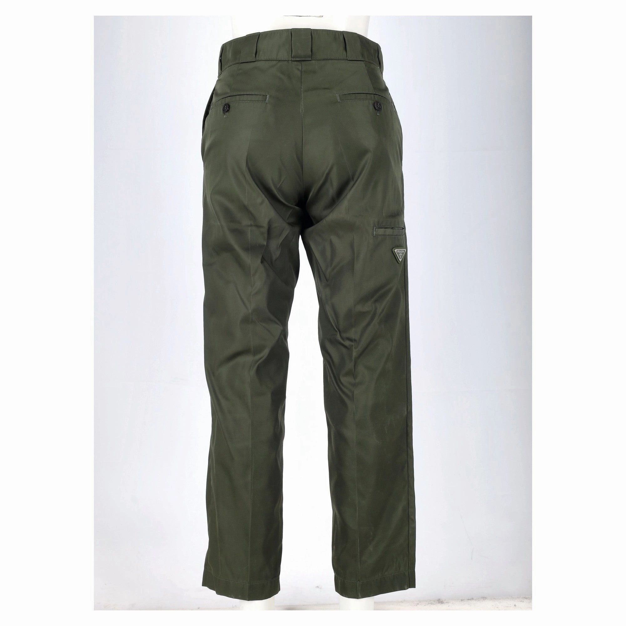 Prada Triangle Logo Trousers in Green Nylon