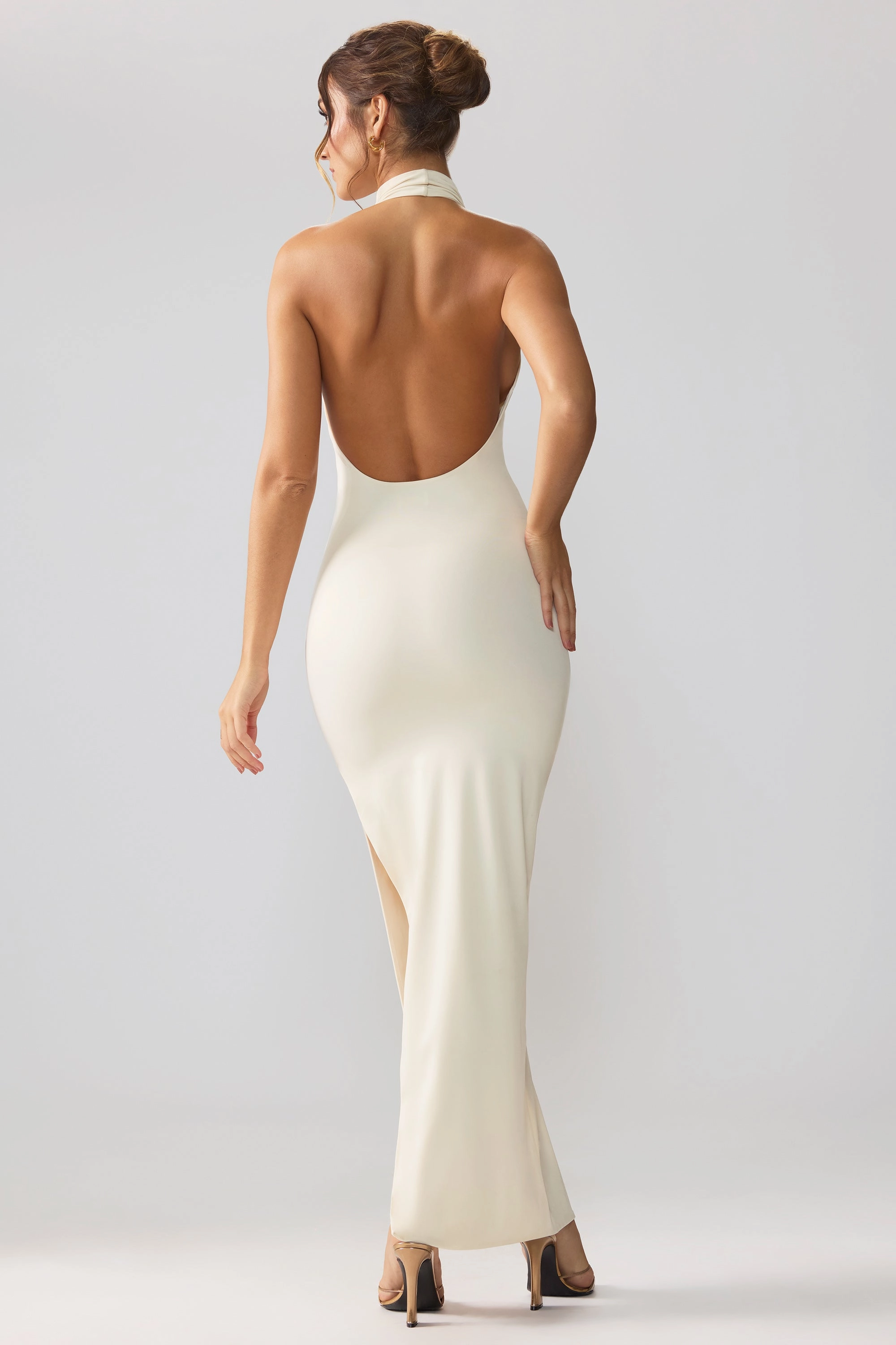 Premium Jersey Cowl Neck Backless Maxi Dress in Ivory