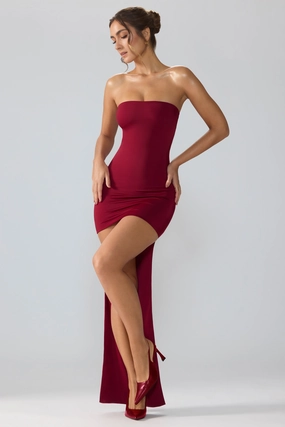 Premium Jersey Lace Up Back Mini Dress with Train in Ruby Dresses - lace dresses best price