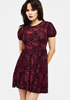 Prickle Thorn Print Mesh Puff Sleeve Mini Dress Dresses Womens - beach dresses cheap