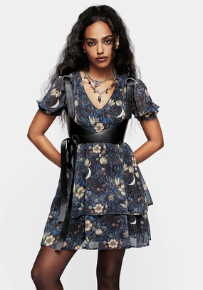 Primrose Floral Chiffon Puff Sleeve Layered Mini Dress Dresses Womens - summer dresses discount