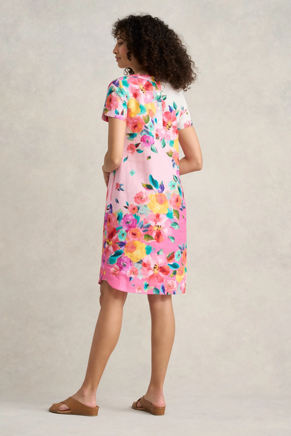 Printed French Linen Dress - Rose Border Print