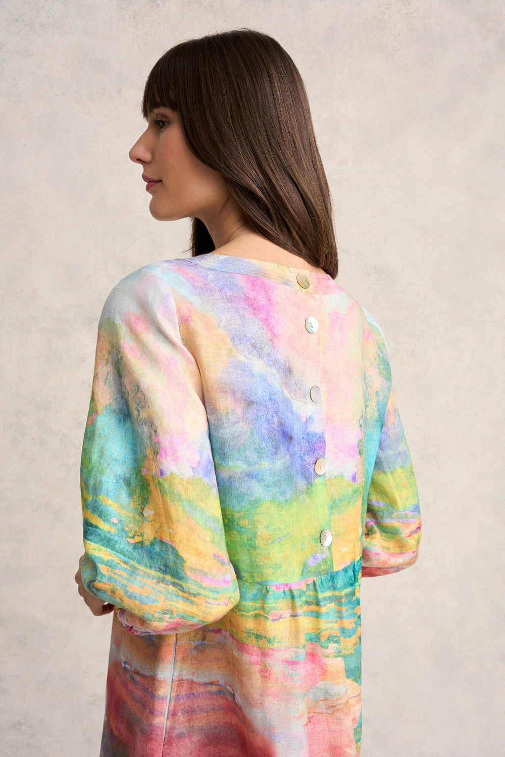 Printed Linen Dress - Abstract Landscape