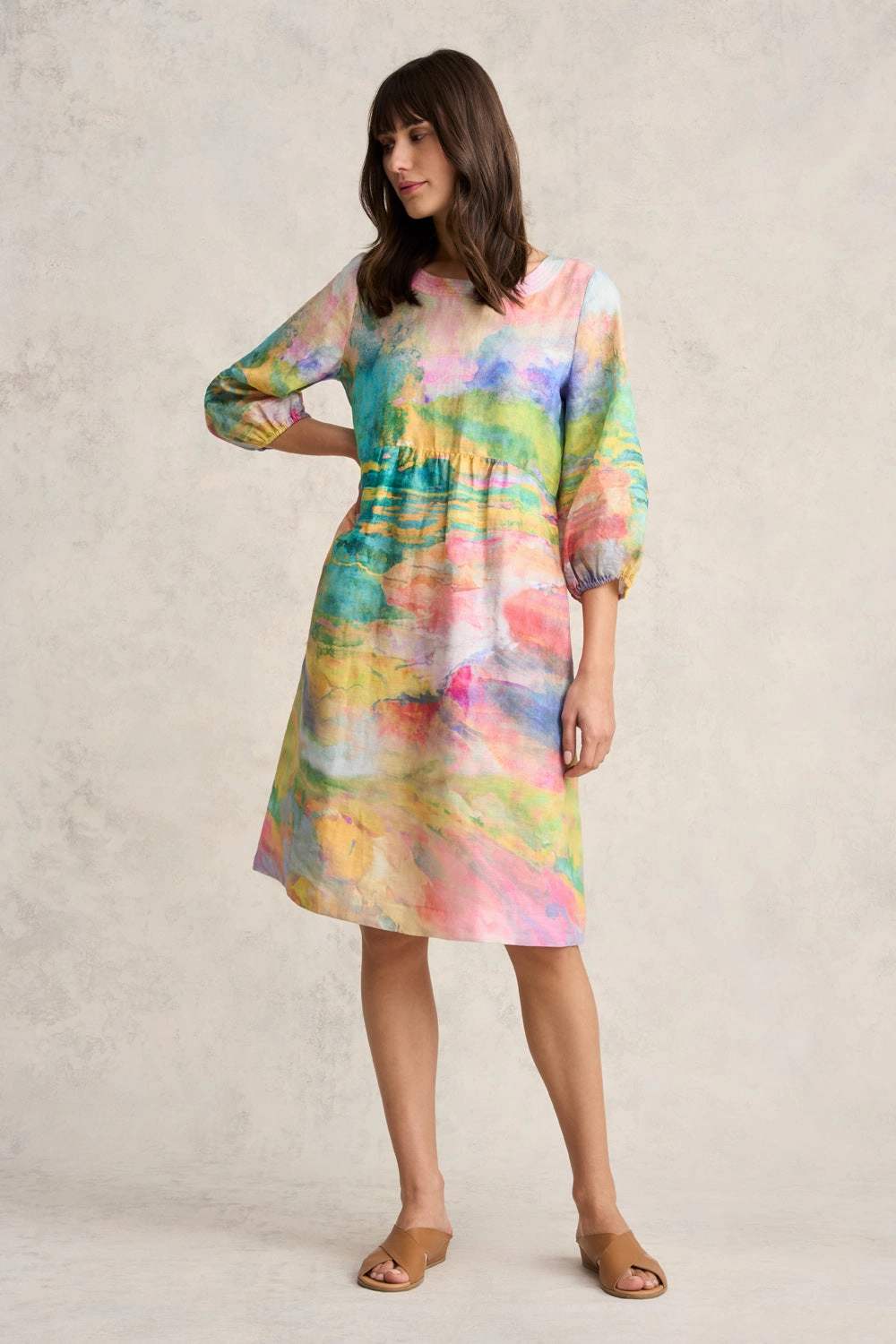 Printed Linen Dress - Abstract Landscape