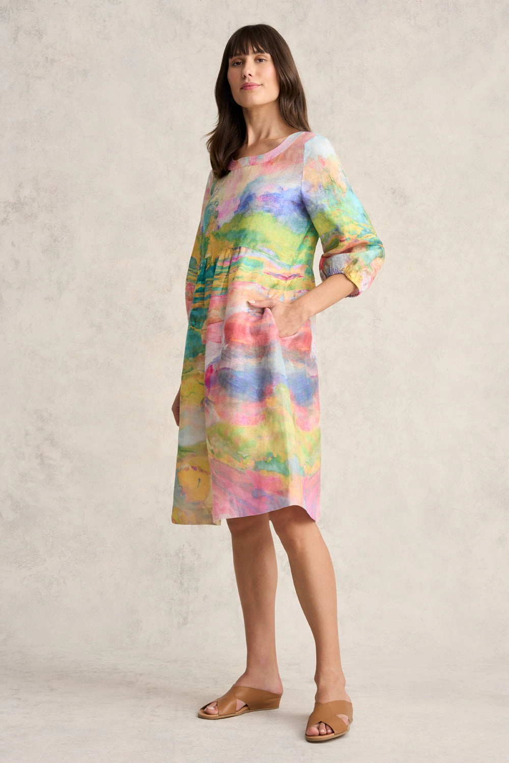 Printed Linen Dress - Abstract Landscape