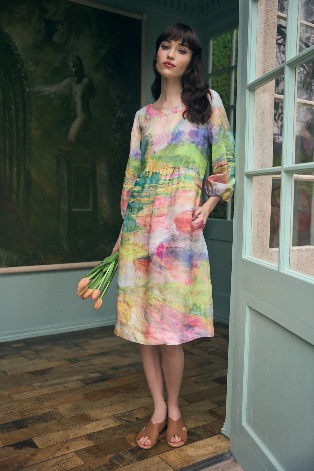 Printed Linen Dress - Abstract Landscape