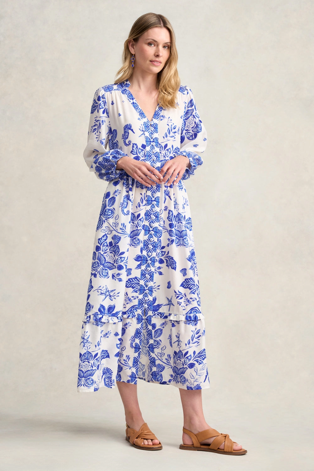Printed Tiered Maxi Dress - Toile De Seaside