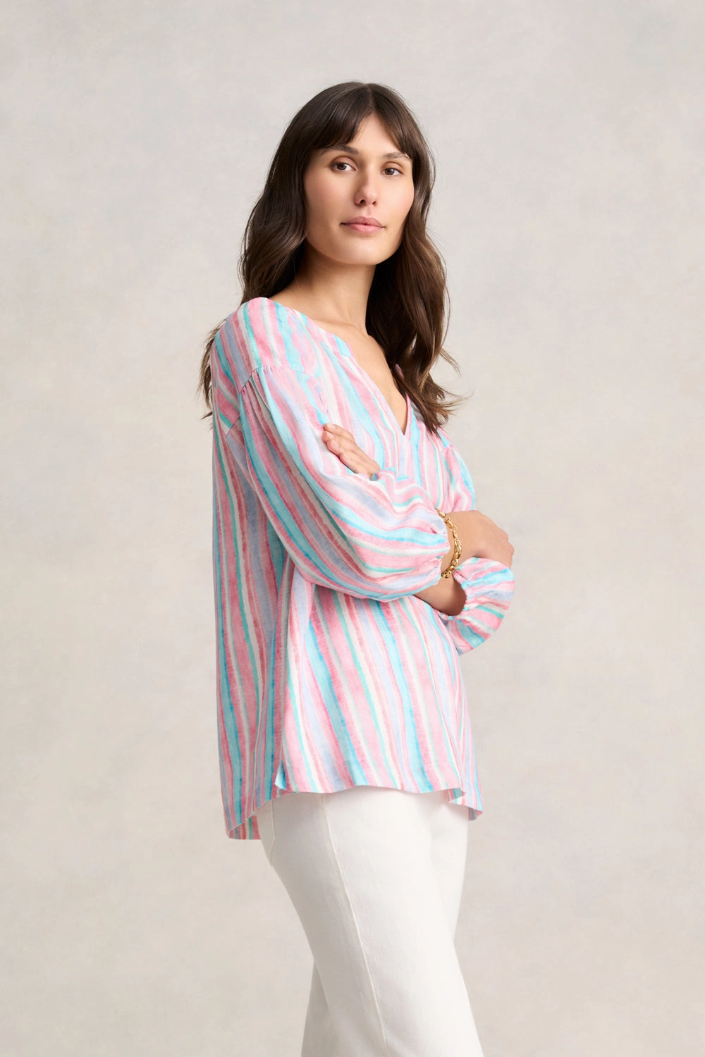 Puff Sleeve Linen Top - Summer Stripe