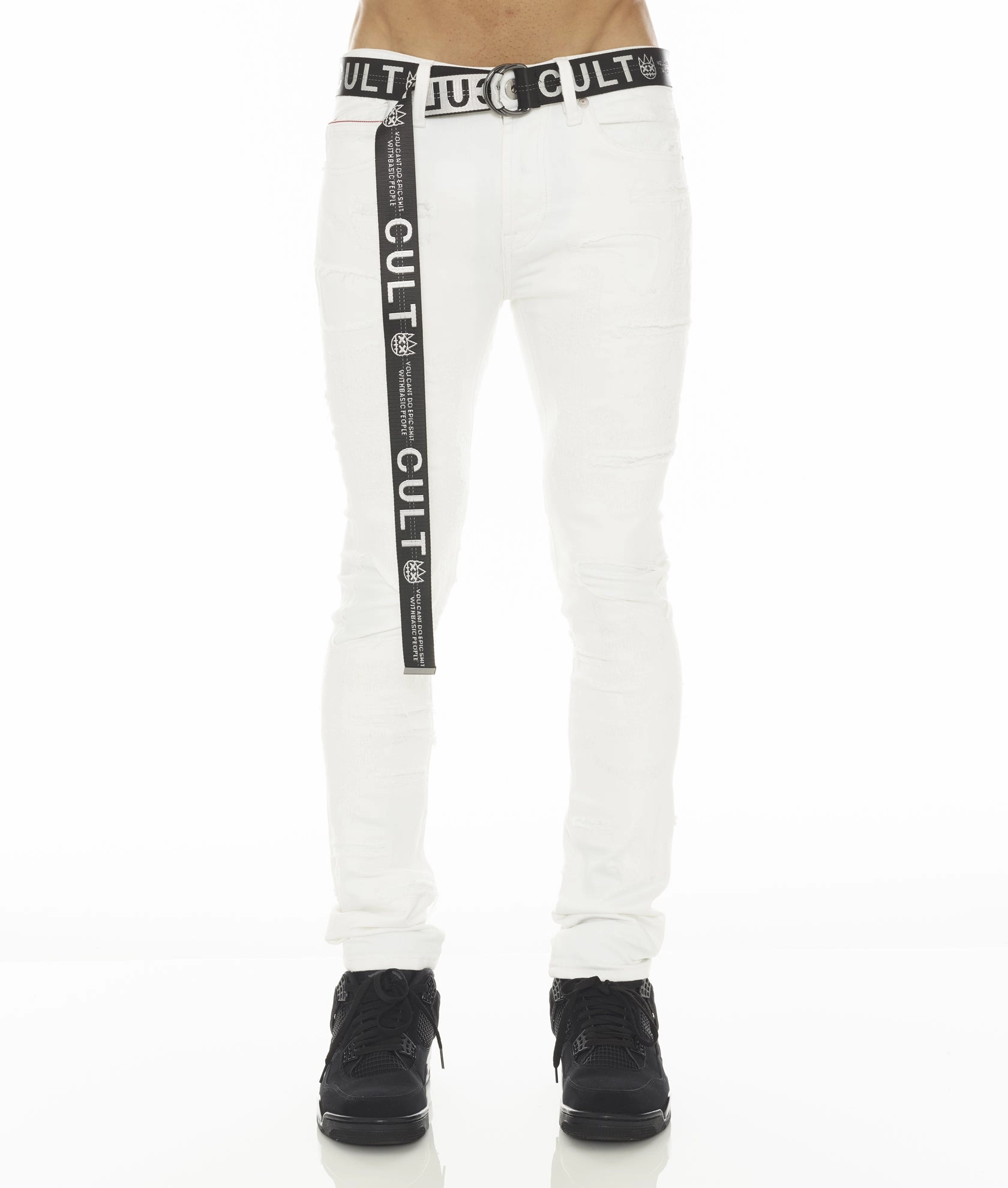 PUNK SUPER SKINNY STRETCH /w BELT IN WHITE GRUNDGE