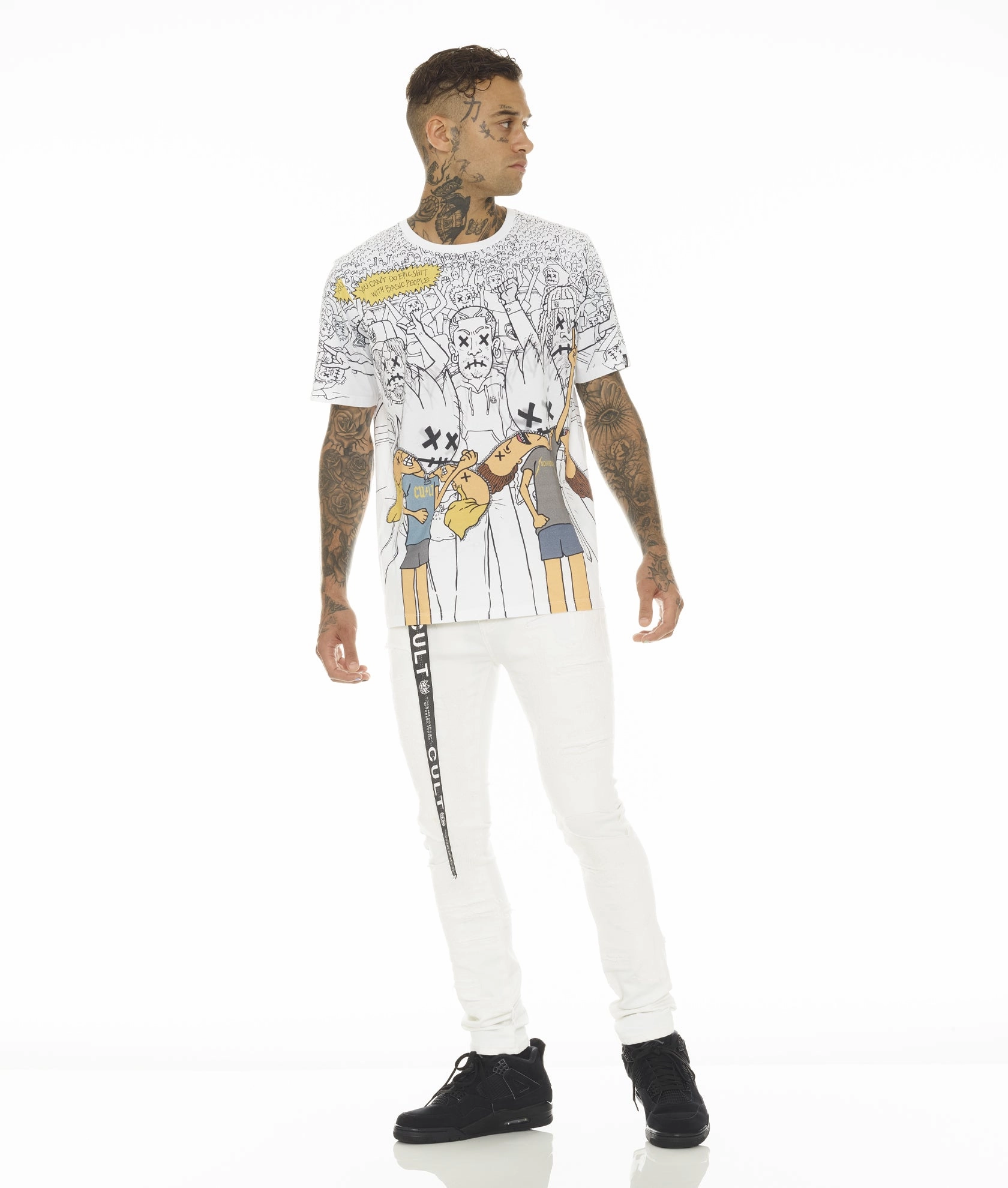 PUNK SUPER SKINNY STRETCH /w BELT IN WHITE GRUNDGE