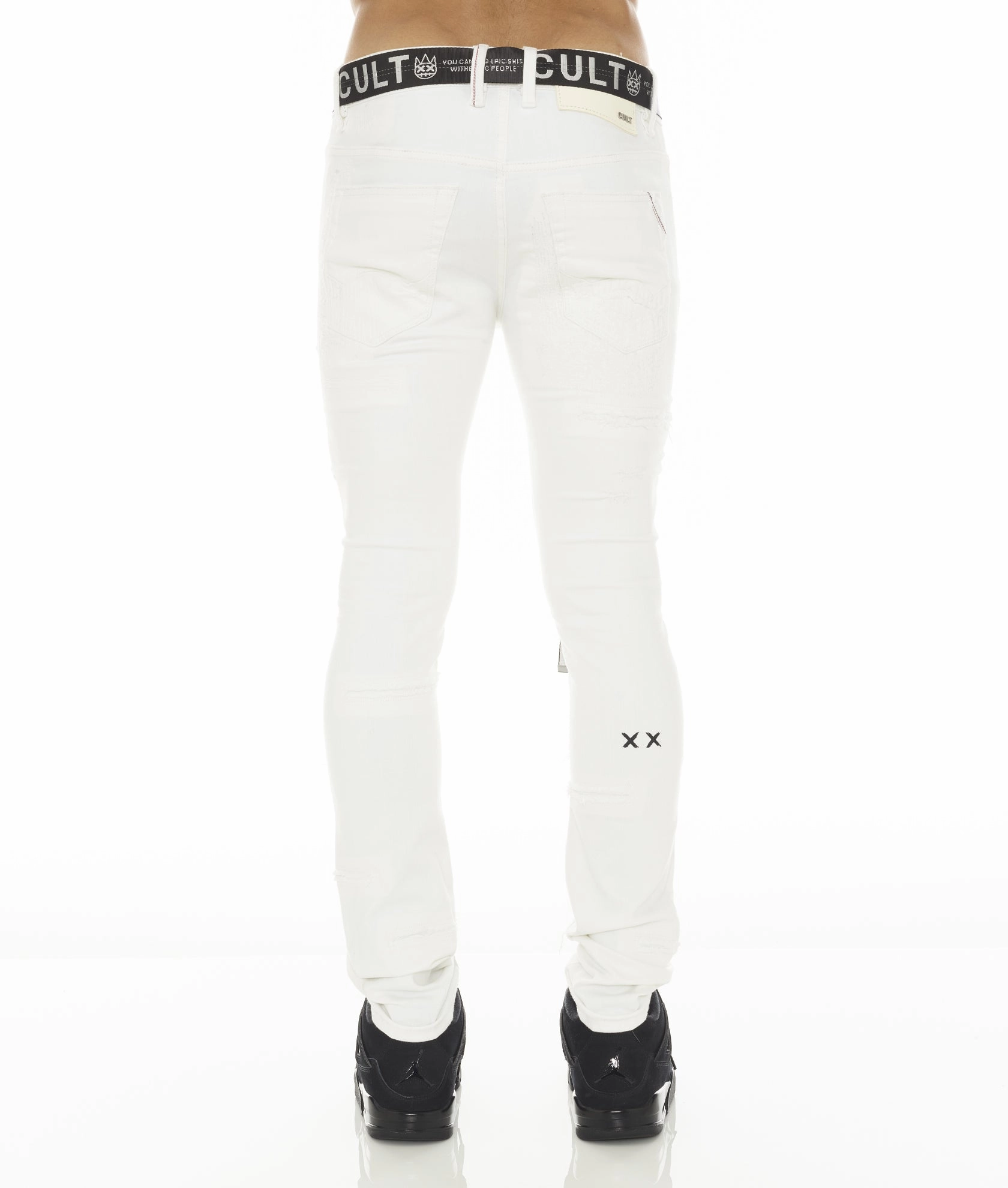 PUNK SUPER SKINNY STRETCH /w BELT IN WHITE GRUNDGE