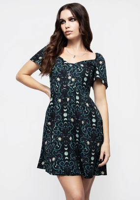 Pythia Print Button Front Mini Dress Dresses Womens - wedding guest outfits