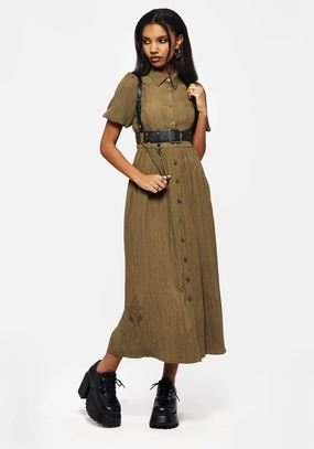 Ramaria Embroidered Puff Sleeve Button Up Midaxi Shirt Dress Dresses Womens - summer dresses discount