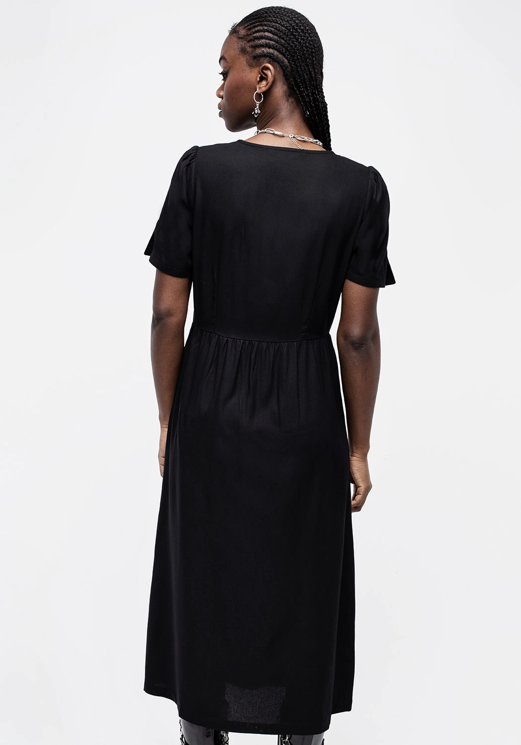 Realm Button Down Midi Dress - Midnight Black